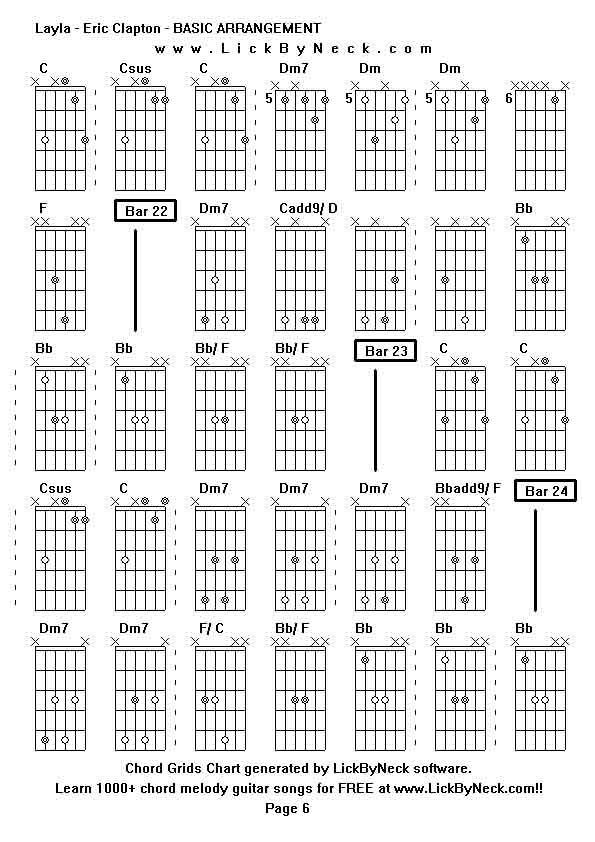 Chord Grids Chart of chord melody fingerstyle guitar song-Layla - Eric Clapton - BASIC ARRANGEMENT,generated by LickByNeck software.